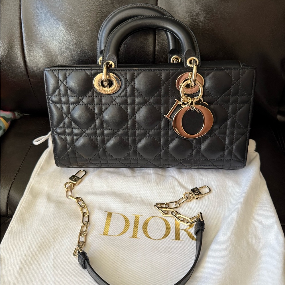 Dior d-joy medium Black Quilted Satchel with Gold Accents
